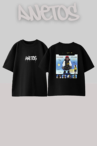 Anetos Μπλουζάκι Billie Eilish_33 με στάμπα σχεδίου, Unisex, Oversize, Μαύρο