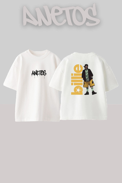 Anetos Billie Eilish_36 Λευκό μπλουζάκι με τυπωμένο σχέδιο Unisex Oversize