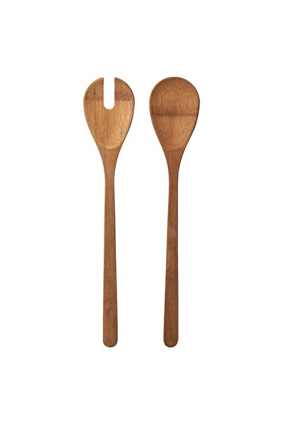 IKEA 2'li Set Salata & Servis Kaşığı Bambu Uzunluk: 31 cm Sunum Kaşığı Kahver...