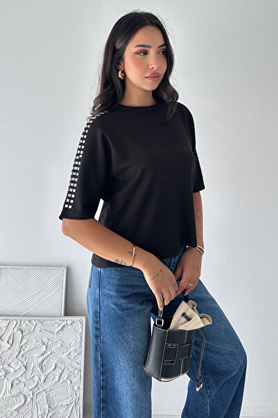 Noa&Noa Urban Glow Women's Oversize Basic Blouse with Stone Detail on the Sho...