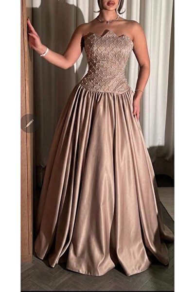 Kendallksa Classic Charming Evening Dress in Nude Flesh Color with Luxurious ...