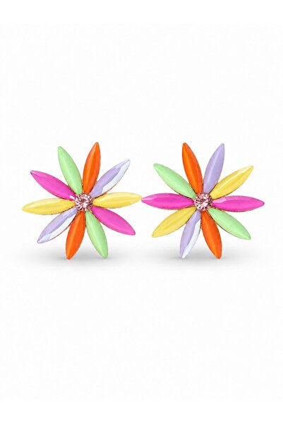 serelya Mixed Color Crystal Stone Lotus Model Women's Earrings