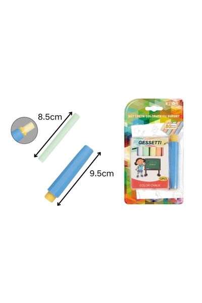 idei Set 12 Crete Colorate cu Suport de Creată Protector, Crete 8.5cm cu Praf...
