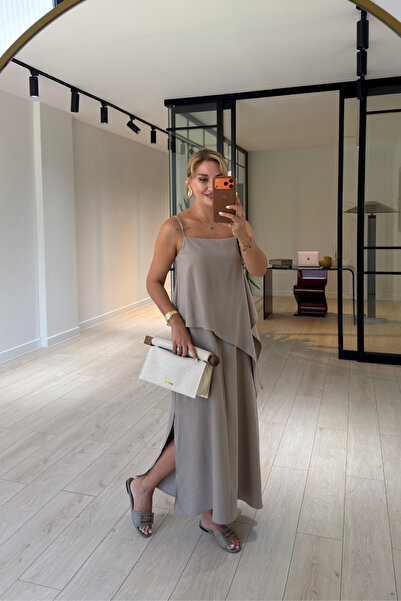 Sezgi Tekin Single Slit Asymmetrical Mink Tencel Modal Dress