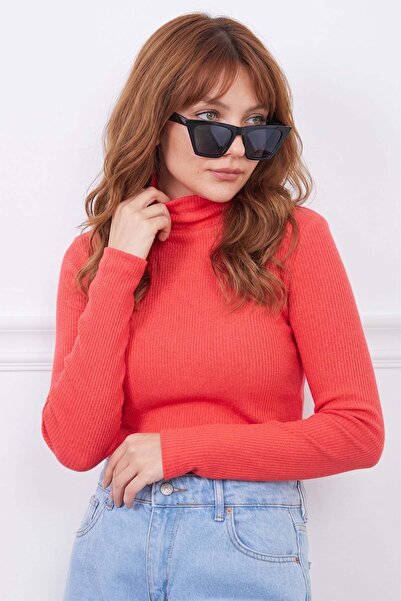 Fulla Moda Ribbed Turtleneck Slim Fit Blouse