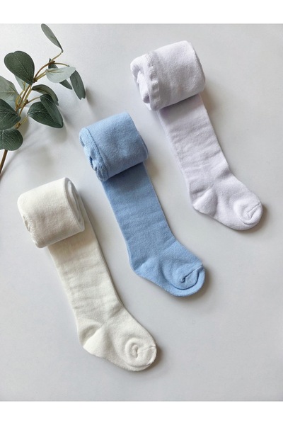 Panfilia Cotton Baby Pantyhose White-Blue-Cream Set of 3 / Girls Boys Unisex ...