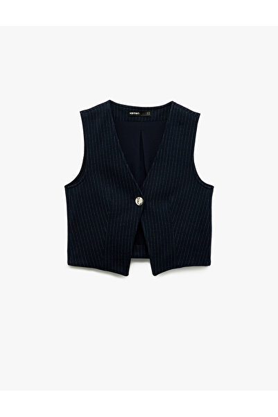 Koton Asymmetric Navy Blue Plain Vest