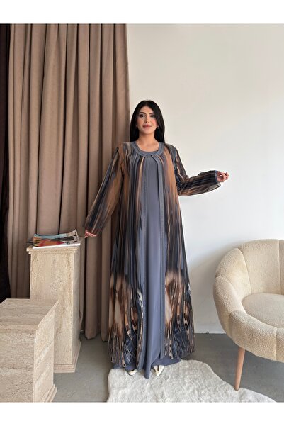 Miss Rosemoon Yeni Sezon Büyük Beden Tesettür 2’li Elbise Takım –Taş detaylı ...