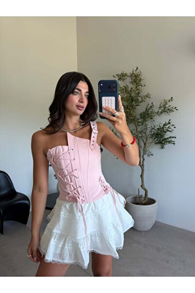 Bade Butik Pink belt detailed drawstring corset