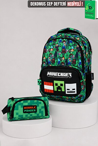WİGGLE x Dekomus Lisanslı Creeper Piksel Desenli Büyük Boy Okul Çantası Ve Ka...