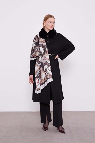 Levidor Black Cashmere Cardigan with Fur Collar