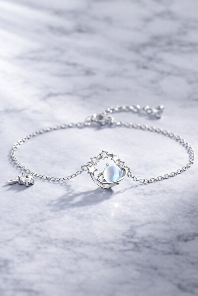 THE Steel Silver Color Women's Bracelet with Planet Figure and Star Detail