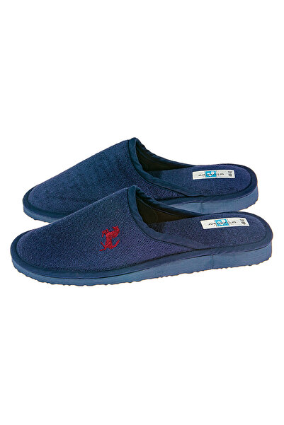 Amaryllis Slippers Ανδρική βαμβακερή πετσετέ μπλε ελληνική παντόφλα