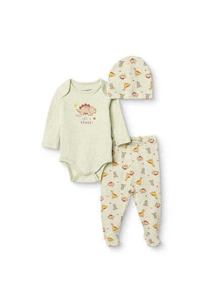 ebebek Hello Baby HelloBaby Erkek Bebek Body-Alt-Şapka Dinozor Baskılı Çıtçıt...