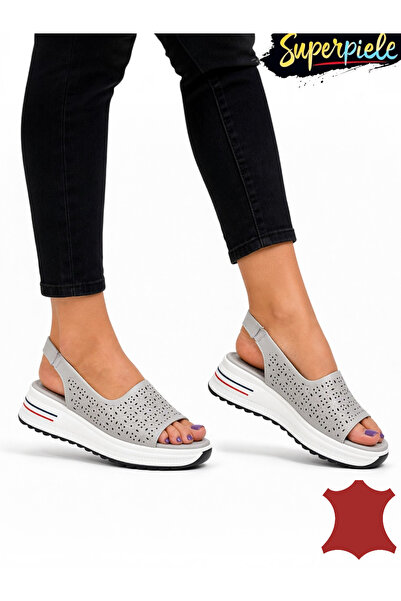 ANGEL BLUE Sandale dama piele naturala cu model perforat si talpa groasa