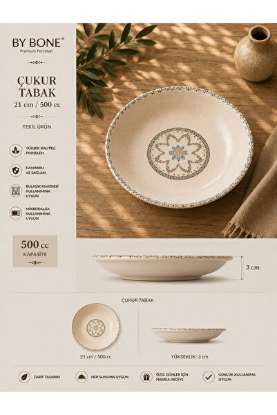 By Bone Porselen By Bone Çukur Tabak 21 cm - 500 cc Premium Porselen Sunum Ta...