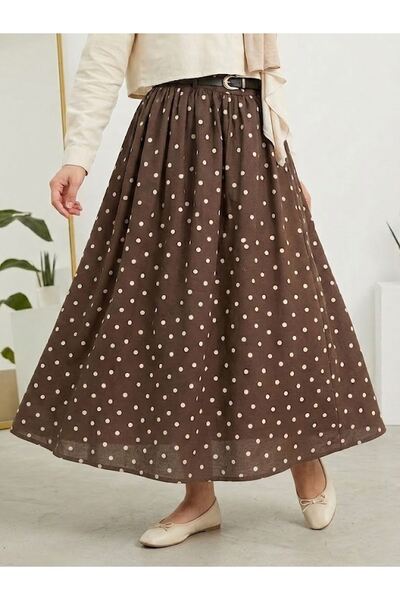 Foremia Belt Detail Polka Dot Skirt - Brown
