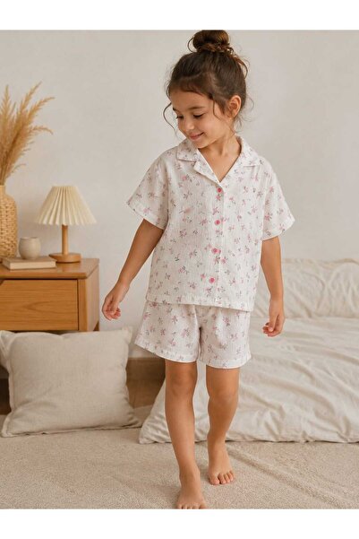 CoolCix Letnji pidžama set za devojčice, muslin 100% pamučna tkanina, šortsev...
