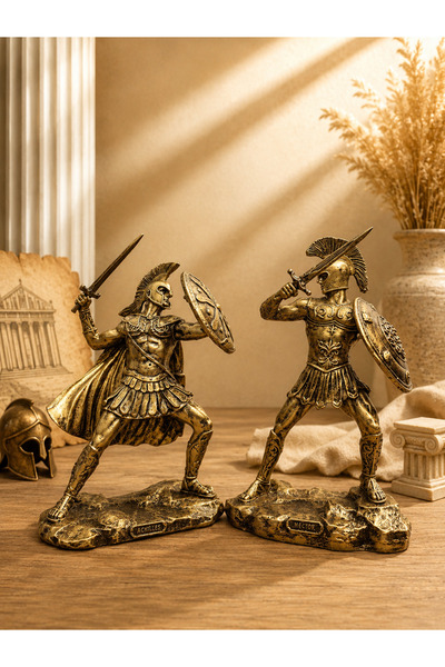 Antioch Art And Design Achilles ve Hector İkili Biblo Gold Truva Savaşı Dekor...