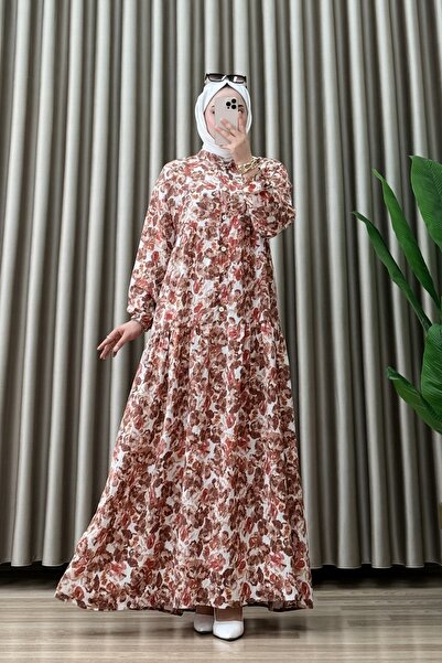 Generic Brand Destegül Dress Mango Fabric Women's Brown Openable Button Detai...