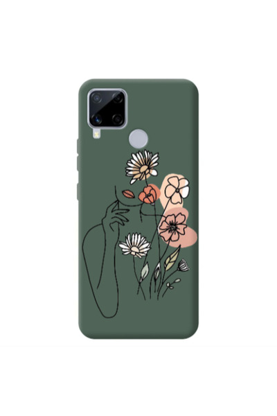 Other Realme C25 Lady with Flowers Dark Green Colored Silicone TPU Θήκη