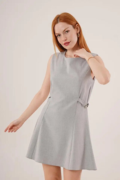 Generic Brand Zero Sleeve Gray Mini Dress with Chain Detail on the Sides