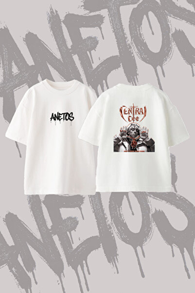 Anetos Central Cee_8 Design Printed Oversize Crew Neck T-Shirt White