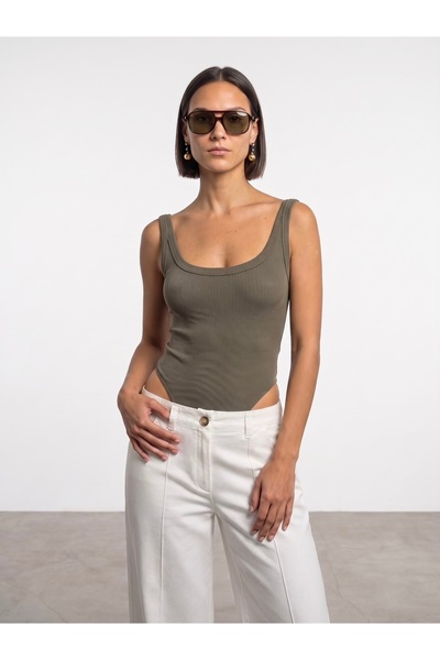 Dilvin 21053 Strappy Bodysuit-Khaki