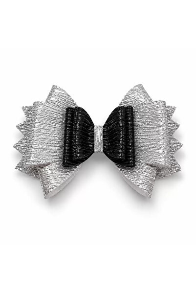 TIGEA Accessories Glitter Detailed Bow Hair Clip 9X6 cm Gray - Black