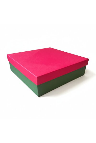 Kağıtmarket YEŞİL KIRMIZI HEDİYE KUTUSU 25 X 25 X 8 Cm * KREM KIRPINTI KAĞIT ...