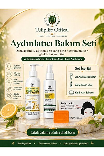 Tuliplifeoffical Aydınlatıcı Bakım Seti | 7x Aydınlatıcı Krem + Glutathione S...