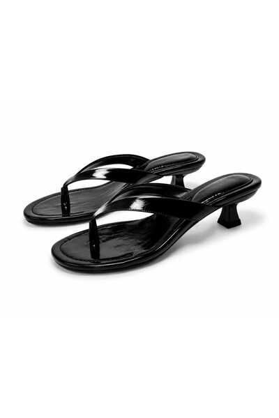 CİMİLİ SHOES Women's Black Flip-Flop Heeled Slippers Orthopedic Women's Sandals