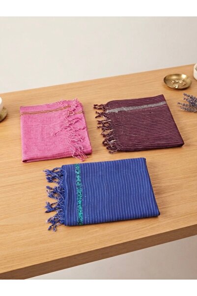 nazipek Set of 3 Striped Summer Shawls Summer Scarf Shawl Glittery 150X50 cm ...