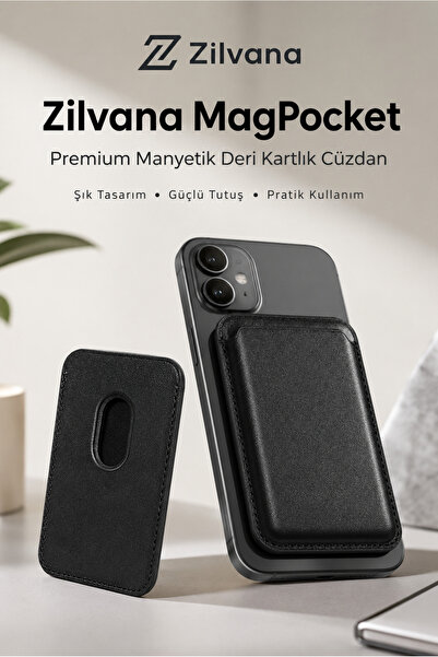 Zilvana Magpocket Premium Magnetic Leather Black Card Holder Wallet Phone Case