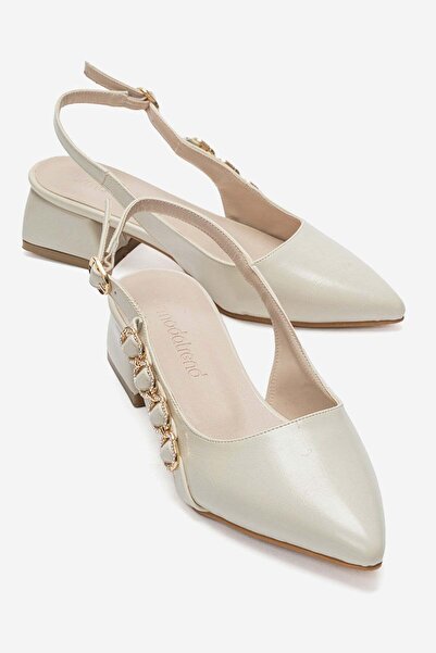 CCWAY AYAKKABI Side Stone Buckle Open Back Heeled Shoes Beige Crinkled