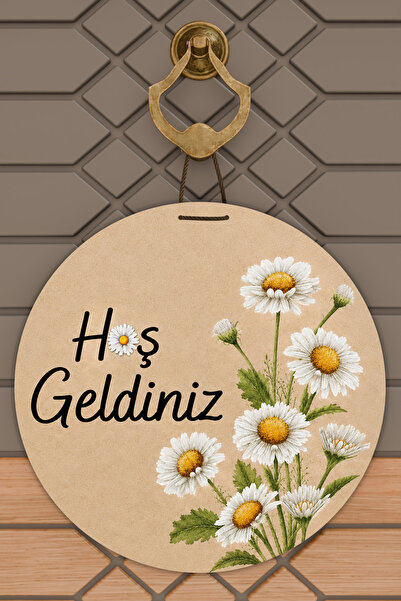 Dormot Home Welcome Written Daisy Themed Round Door Ornament Digital Printing...