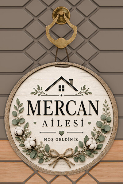 Dormot Home Kişiye Özel Harfli Soyisim Yazılı Yuvarlak Kapı Süsü Dijital Bask...
