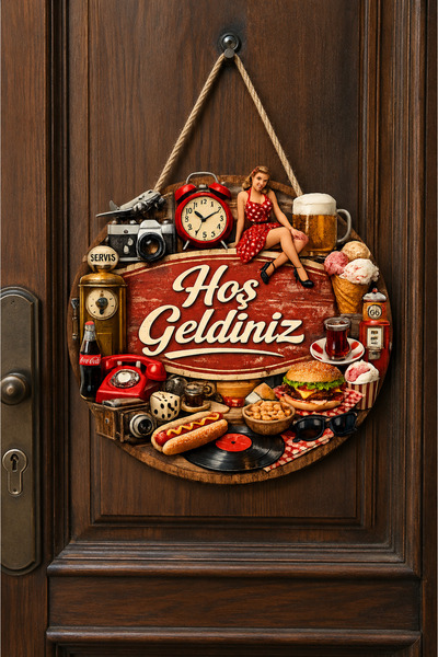 SHELİFE Vintage Retro Welcome Written Wooden Door Ornament Home Entrance Door...