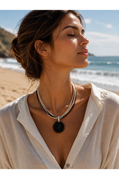 Liva Group Atelier Black Floral Detailed Multi-Layered String Necklace - Neck...