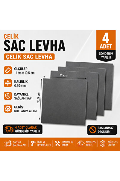 Home 4 Adet Çelik Sac Levha 11x10,5 cm 0,80 mm Metal Plaka Düz Sac Parça Hobi...