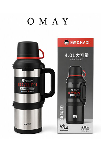 OMAYtr 4 Litre Paslanmaz Çelik Termos – 304 Çelik | Sıcak & Soğuk İçecek Term...