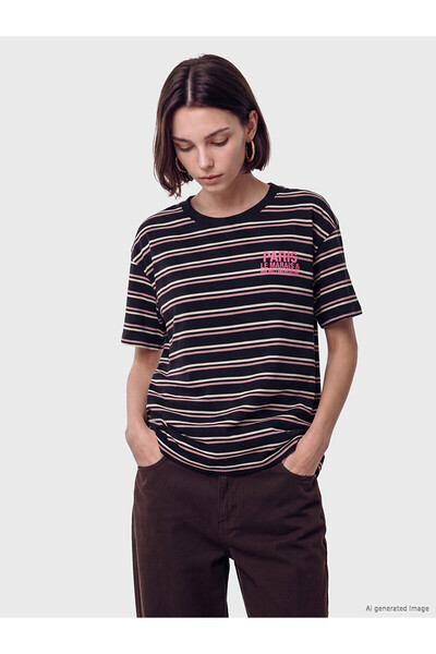 LC Waikiki Trendlucky Women's Striped T-Shirt with Oval Neckline