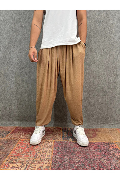 FıttingRoom Elastic Waist Pleated Half Shalwar in Earth Tone