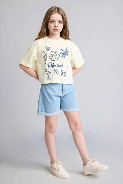 DeFacto 100% Cotton Folded Hem Ice Blue Jean Shorts for Girls H9037A826Sm