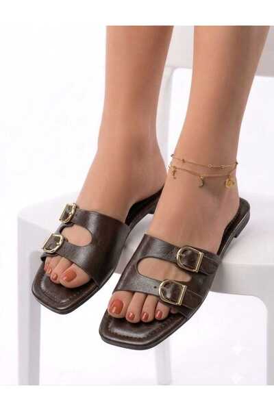 McDark Women's Thin Heeled Jurdan Sole Double Buckle Slippers-Brown
