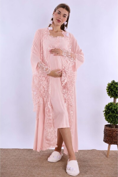 ByLohusa Effortt Powder Maternity Nightgown Set with Dressing Gown