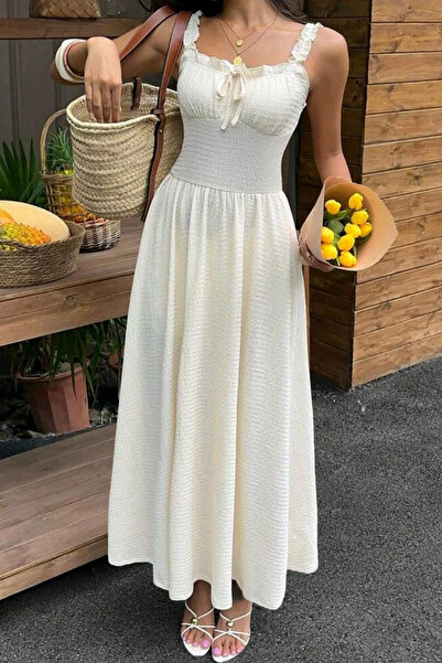 missamour Women's Gipeli Corset Detailed Ruffle Strap Summer Dress
