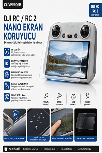 Coverzone DJI RC / DJI RC 2 ile Uyumlu Nano Ekran Koruyucu, 9H Sertlik, HD Şe...
