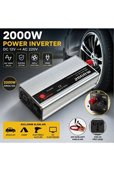 DahaUygunYok 2000W Araç Güç İnverteri 12V DC 220V AC Saf Sinüs İnverter Çevir...
