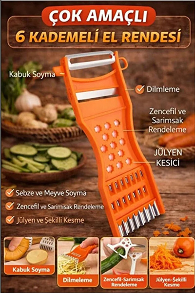 TUMU LIFE 6 Fonksiyonlu Soyacak Rende Jülyen Dilimleyici Sebze Meyve Kesici M...